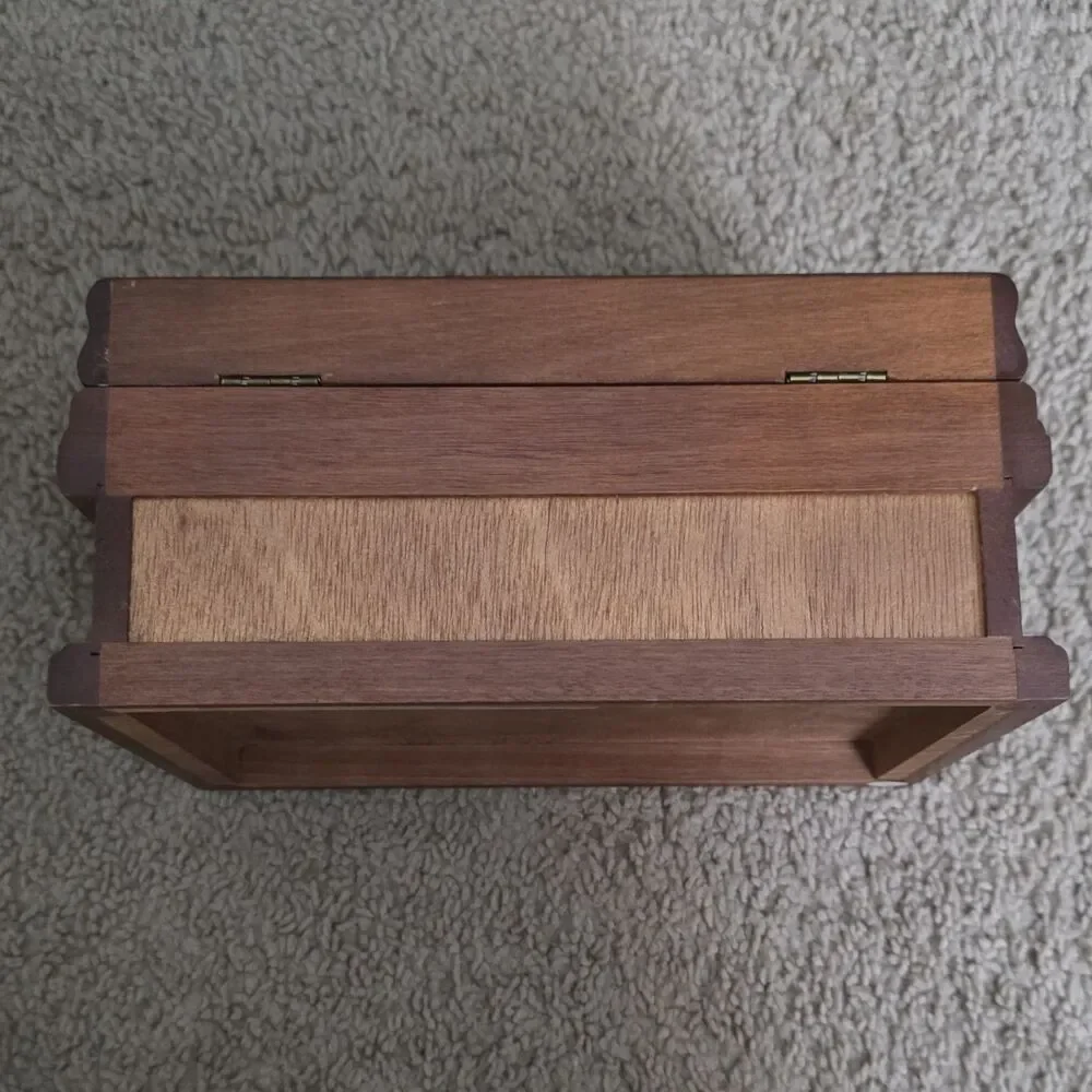 Pristine Vintage 1980s Burl Wood Jewelry Box Large Keepsake Chest Drawer Mint